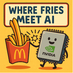 A cartoon character holding a french fries  AI-generated content may be incorrect.